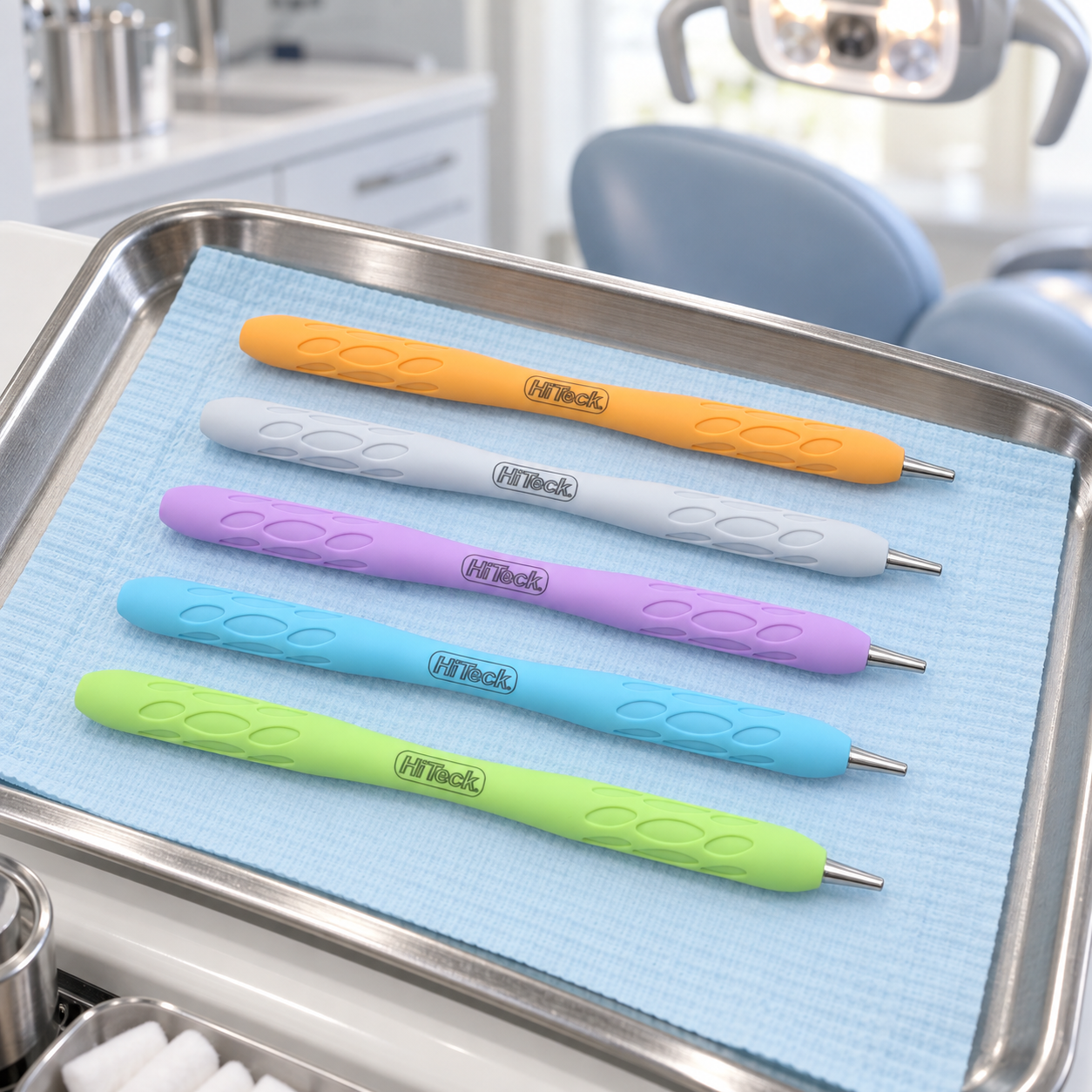 Cloud Mini Mirror Handles — all five colours on an instrument tray